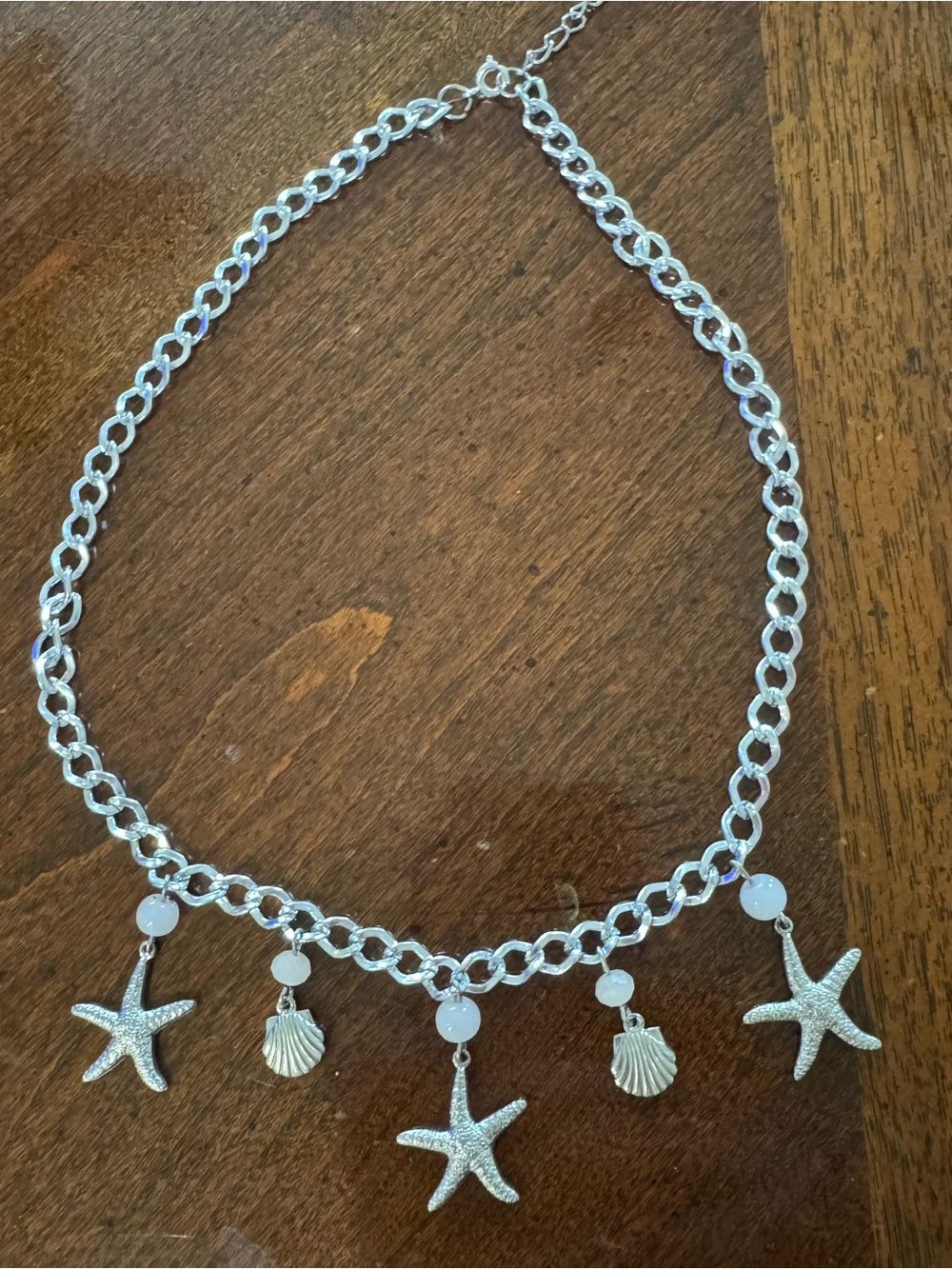 Silver Starfish & Shell Charm Necklace - Beach Charm